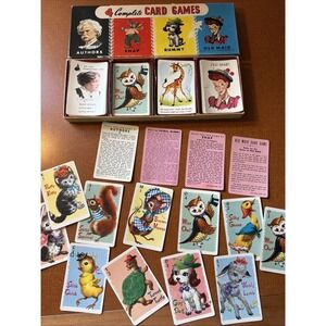 Vintage Whitman Card Games 4 Complete Games Old Maid, Snap, Rummy, Authors
